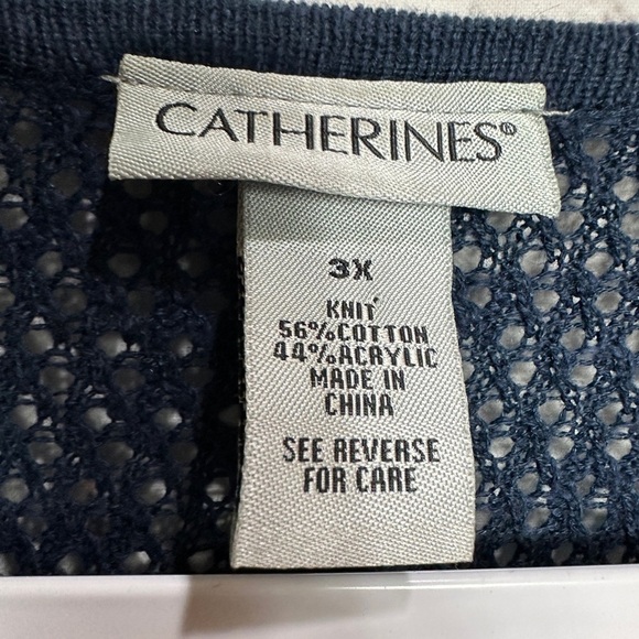 Catherines Cardigan Sweater Size 3X Open Front Half Sleeve Knit Blue striped - Picture 2 of 4